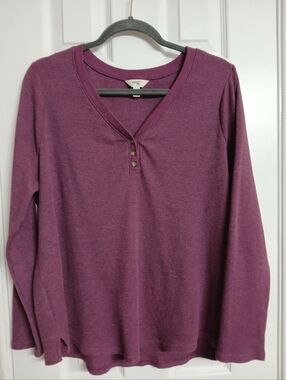 TERRA & SKY Ribbed Henley Long-Sleeve Top  - Size 1X